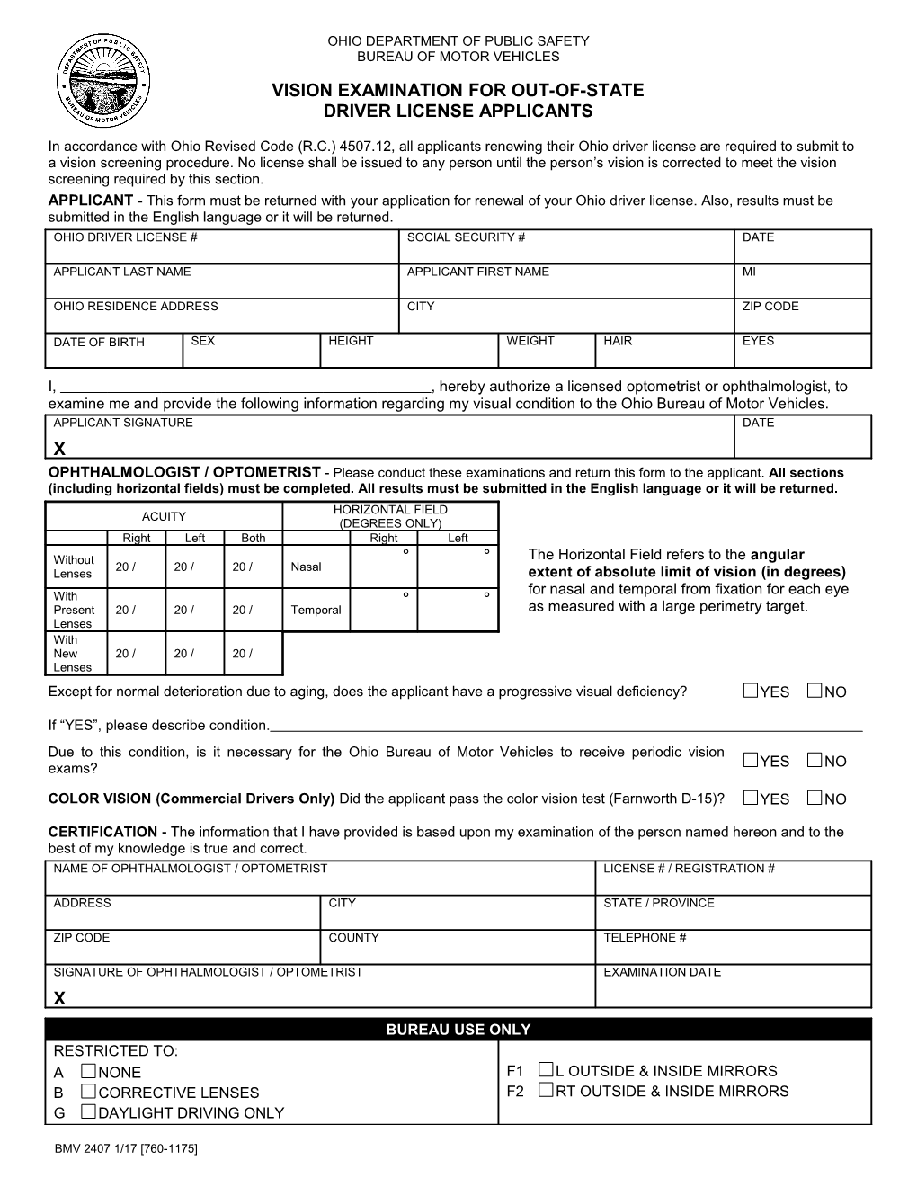 Vision Examination for Out-Of-State