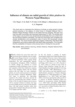 Influence of Climate on Radial Growth of Abies Pindrow in Western Nepal Himalaya