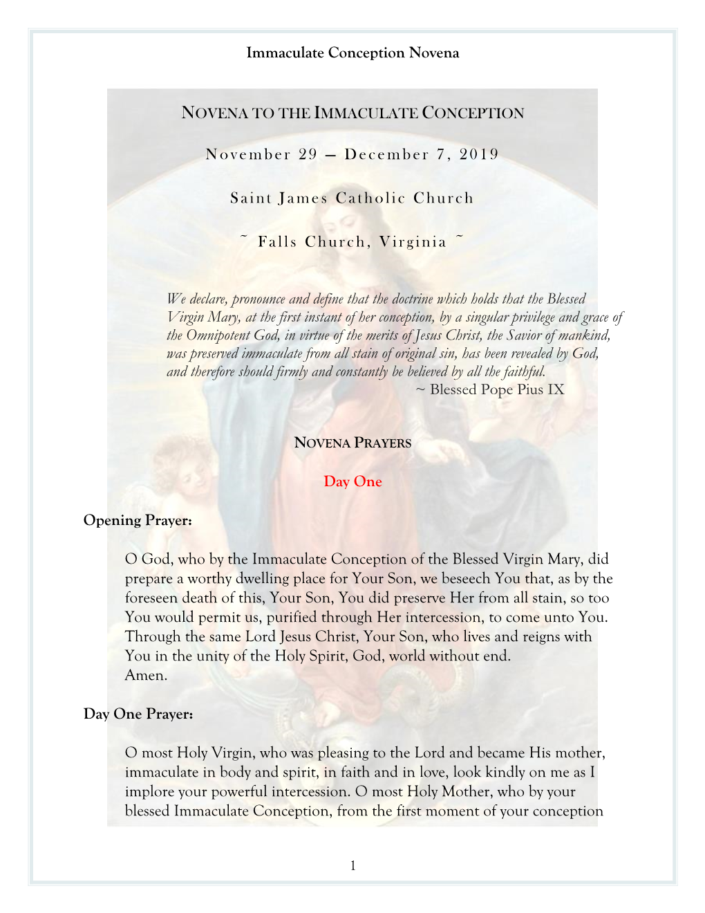 Immaculate Conception Novena November 29