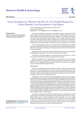 Swyer Syndrome in a Woman with Pure 46, XY Gonadal Dysgenesis, a Rare Disorder, Late Presentation: Case Report