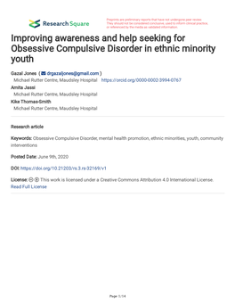Improving Awareness and Help Seeking for Obsessive Compulsive Disorder in Ethnic Minority Youth