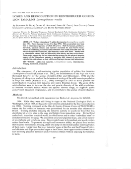 LOSSES and REPRODUCTION in REINTRODUCED GOLDEN LION TAMARINS Leontopithecus Rosalia