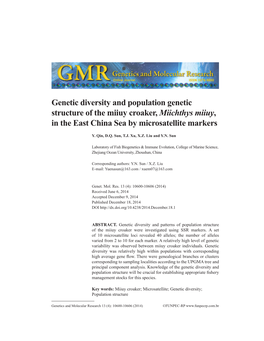 Genetic Diversity and Population Genetic Structure of the Miiuy Croaker, Miichthys Miiuy, in the East China Sea by Microsatellite Markers