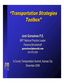 “Transportation Strategies Toolbox” “Transportation Strategies Toolbox”