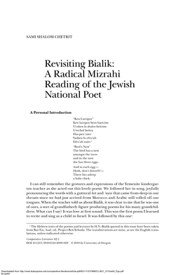 Revisiting Bialik: a Radical Mizrahi Reading of the Jewish National Poet