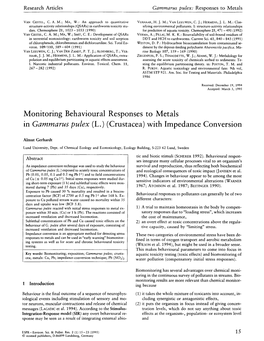 Gammarus Pulex: Responses to Metals