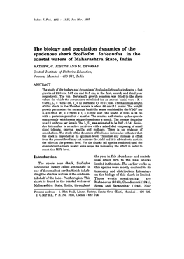 The Biology and Population Dynamics of the Spadenose Shark Scoliodon Laticaudus in the Coastal Waters of Maharashtra State, India