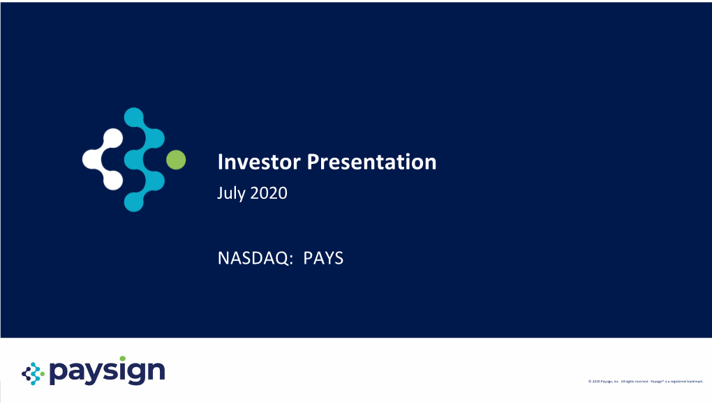 Investor Presentation July 2020