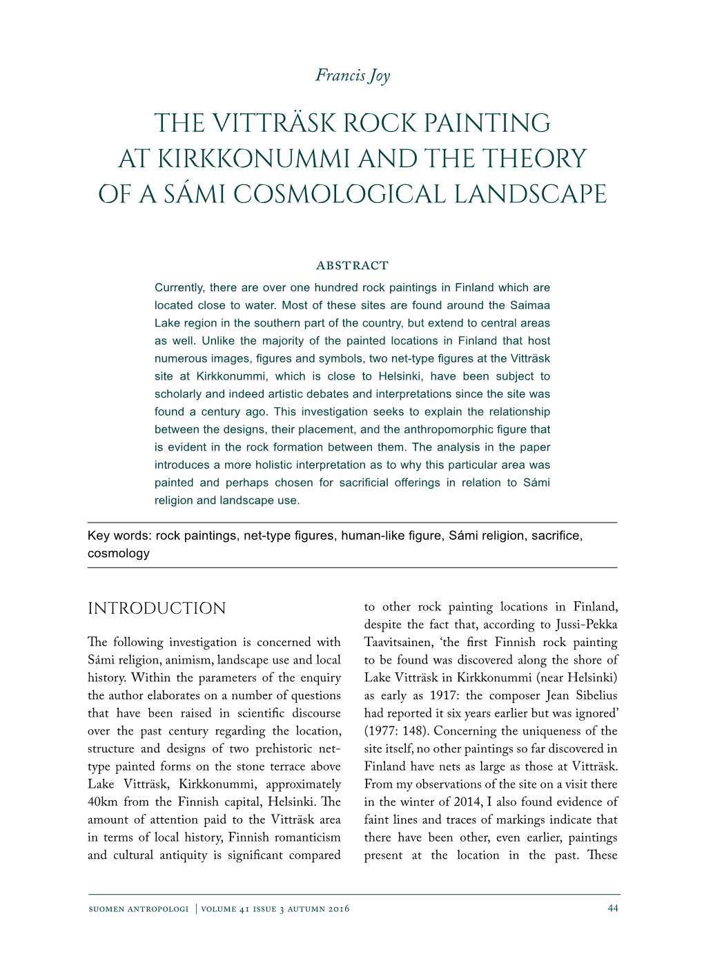 The Vitträsk Rock Painting at Kirkkonummi and the Theory of a Sámi Cosmological Landscape