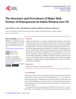 The Structure and Prevalence of Major Risk Factors of Osteoporosis in Uzbek Women Over 50