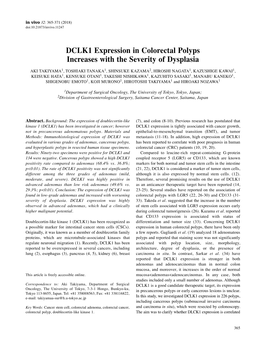 DCLK1 Expression in Colorectal Polyps Increases with the Severity