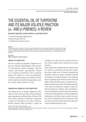 The Essential Oil of Turpentine and Its Major