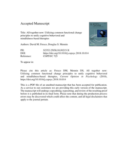 Utilizing Common Functional Change Principles to Unify Cognitive Behavioral and Mindfulness-Based Therapies