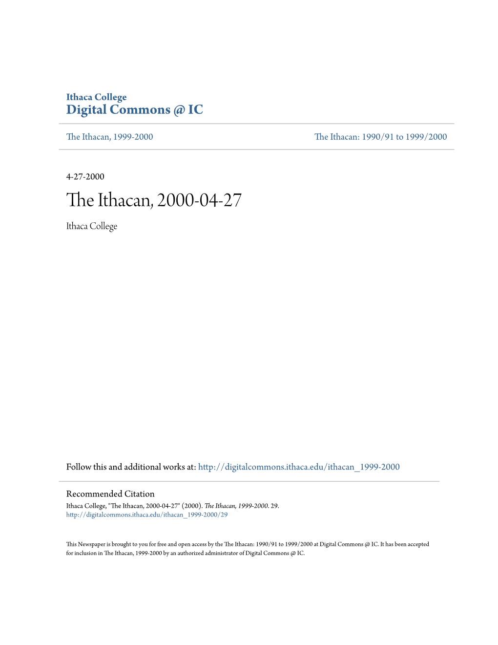 The Ithacan, 2000-04-27