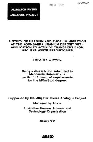 A Study of Uranium and Thorium Migration at the Koongarra Uranium Deposit with Application to Actinide Transport from Nuclear Waste Repositories