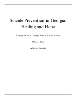 Suicide Prevention in Georgia: Healing and Hope