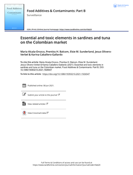 Essential and Toxic Elements in Sardines and Tuna on the Colombian Market