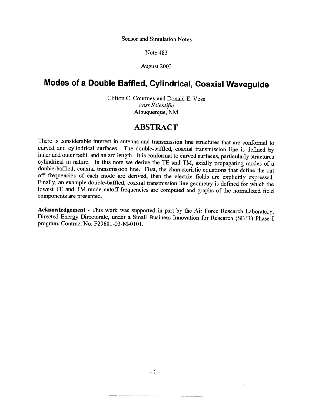 Modes of a Double Baffled, Cylindrical, Coaxial Waveguide