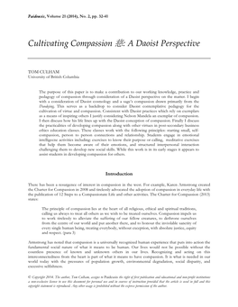 Cultivating Compassion 慈: a Daoist Perspective