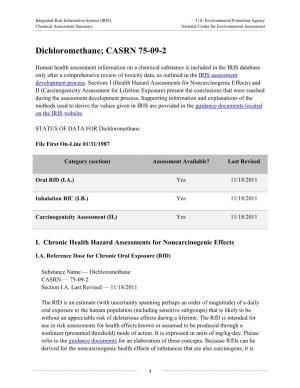Dichloromethane; CASRN 75-09-2