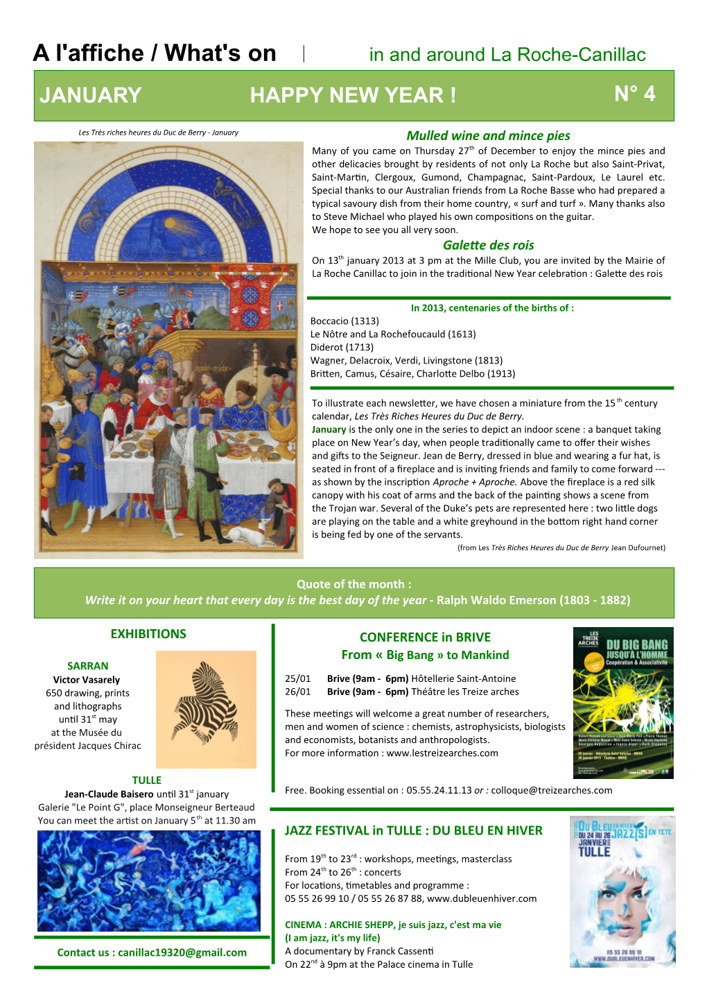 A L'affiche / What's on in and Around La Roche-Canillac JANUARY HAPPY NEW YEAR ! N° 4