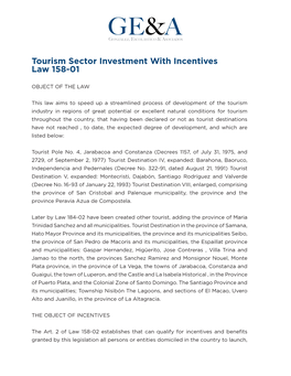 Tourism Sector Investment with Incentives Law 158-01