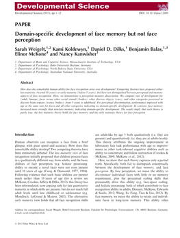Domain-Specific Development of Face Memory but Not Face Perception