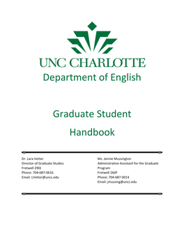 Department of English Graduate Student Handbook UNC Charlotte Revised April 24, 2020