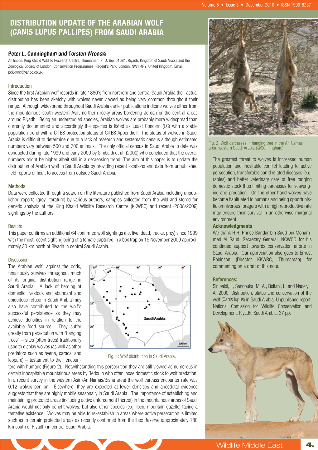 Distribution Update of the Arabian Wolf (Canis Lupus Pallipes) from Saudi Arabia