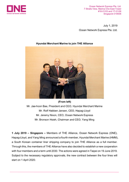 July 1, 2019 Ocean Network Express Pte. Ltd. Hyundai Merchant Marine
