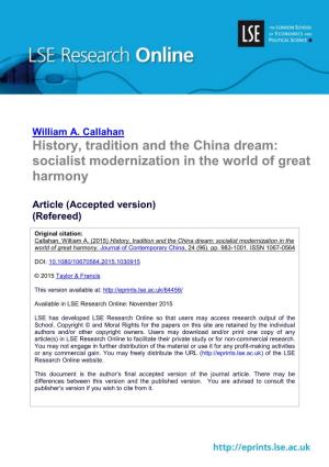 History, Tradition and the China Dream: Socialist Modernization in the World of Great Harmony