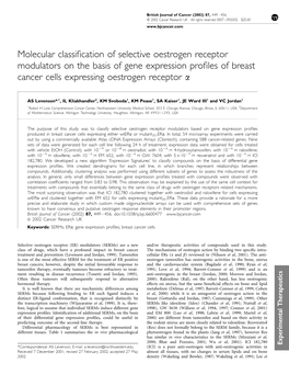 Molecular Classification of Selective Oestrogen Receptor Modulators On