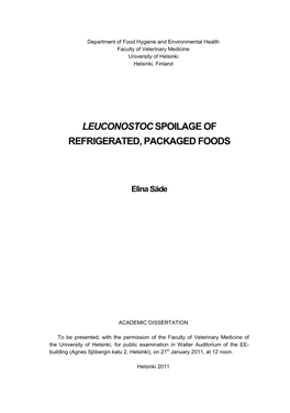 Leuconostocspoilage of Refrigerated, Packaged Foods
