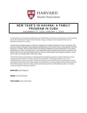 A Family Program in Cuba December 27, 2019 - January 1 , 2020