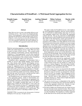 Characterization of Friendfeed – a Web-Based Social Aggregation Service