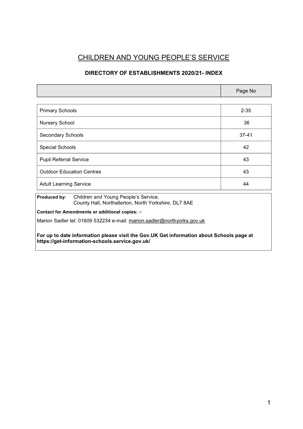 Directory of Establishments 2020/21- Index