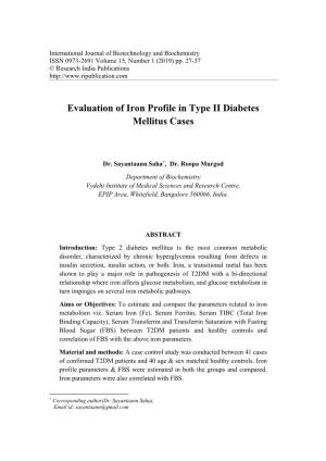 Evaluation of Iron Profile in Type II Diabetes Mellitus Cases