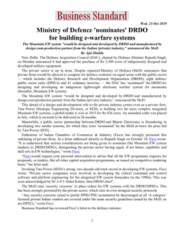 Ministry of Defence 'Nominates' DRDO for Building E-Warfare Systems