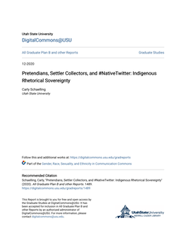 Pretendians, Settler Collectors, and #Nativetwitter: Indigenous Rhetorical Sovereignty