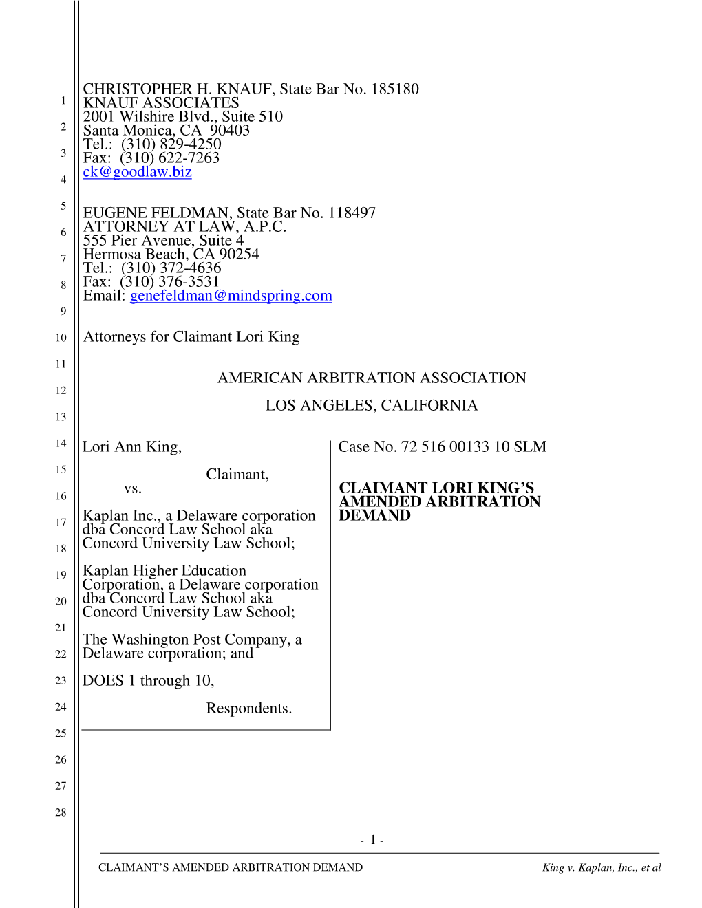 King V. Kaplan Inc. Amended Complaint