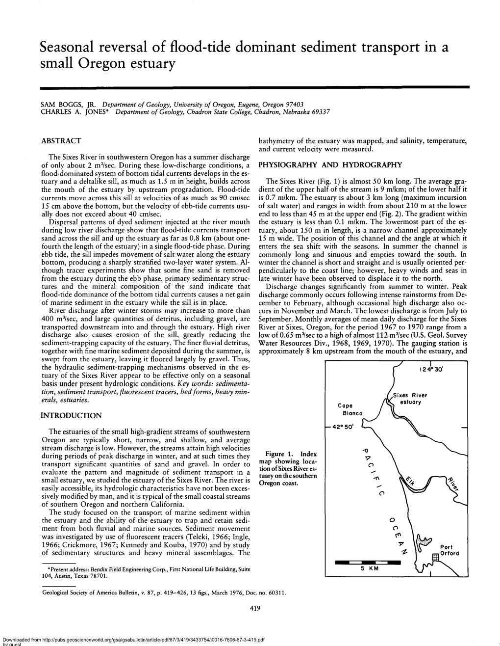 Seasonal Reversal of Flood-Tide Dominant Sediment Transport in a Small Oregon Estuary