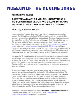 Michael-Lindsay Hogg/Rolling Stones Rock and Roll Circus Press Release