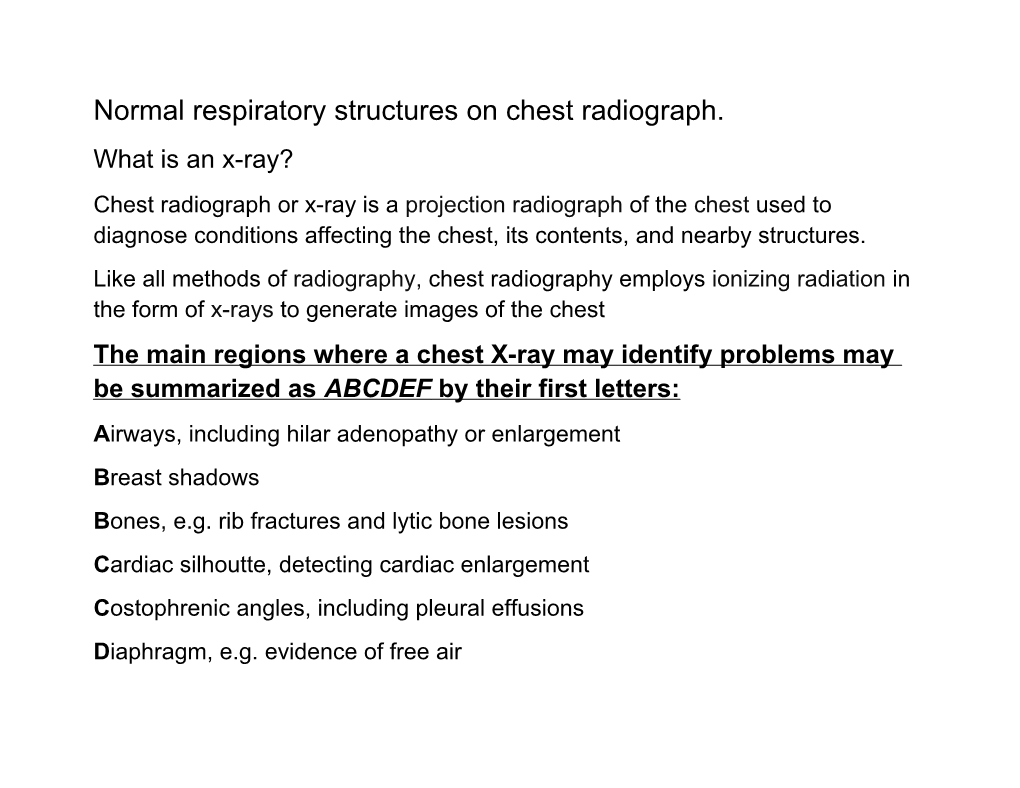 Normal Respiratory Structures on Chest Radiograph