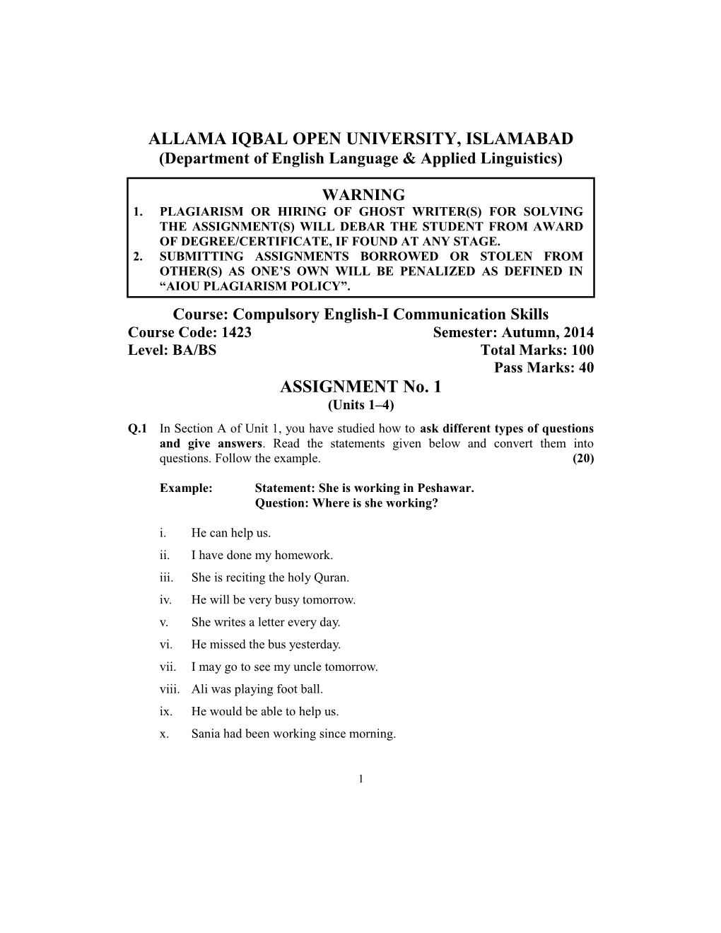 Allama Iqbal Open University s1