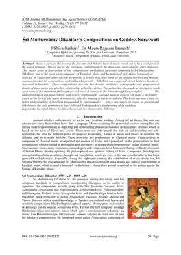 Śrī Muttuswāmy Dīkshitar's Compositions on Goddess Saraswatī