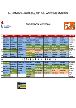 Calendari Trobada Final D'escoles De La Província De Barcelona