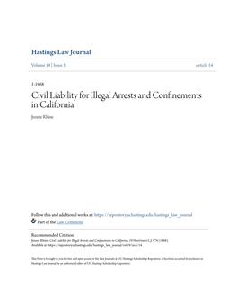 Civil Liability for Illegal Arrests and Confinements in California Jennie Rhine