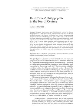 Hard Times? Philippopolis in the Fourth Century