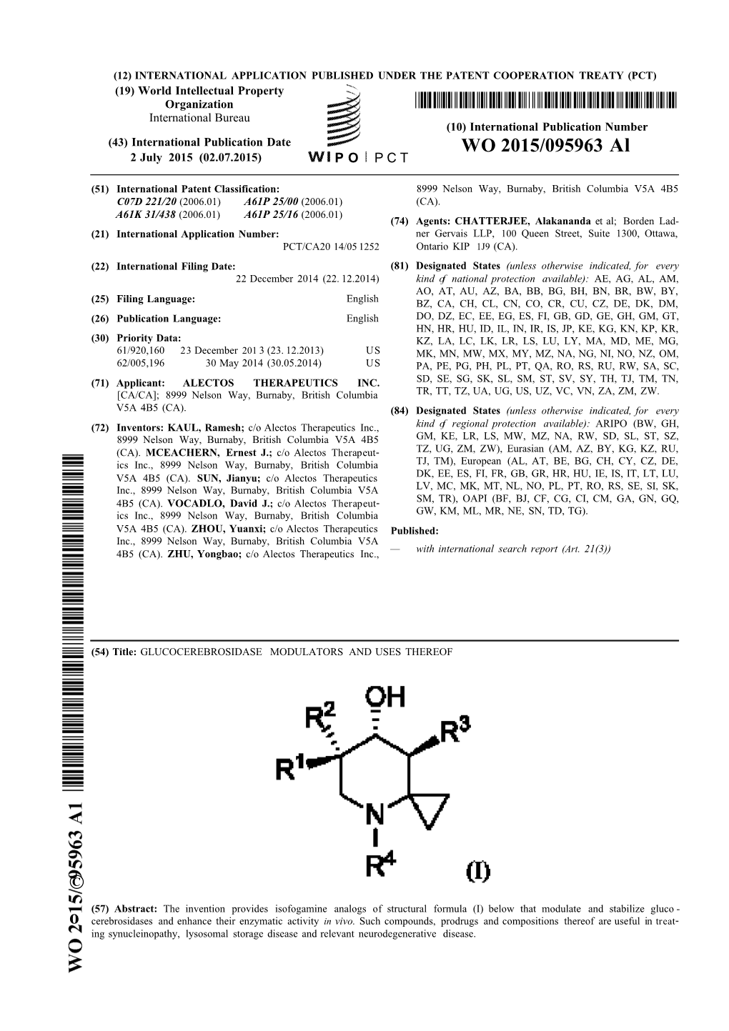 WO 2015/095963 Al 2 July 2015 (02.07.2015) P O P C T