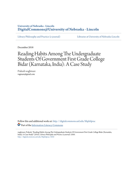 Reading Habits Among the Undergraduate Students of Government First Grade College Bidar (Karnataka, India): a Case Study